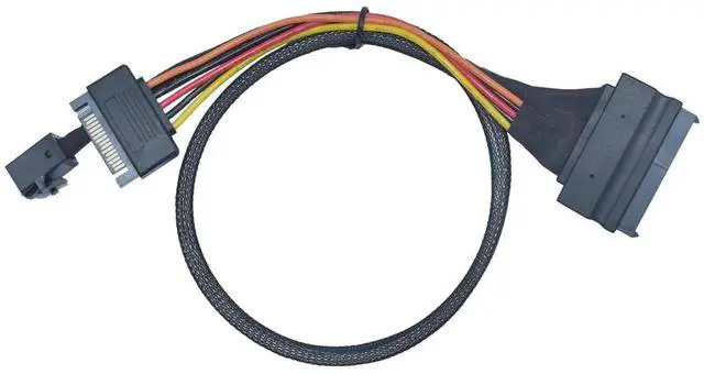 Alt view image 2 of 4 - JAENFONG Mini SAS HD SFF-8643 to U.2 SFF-8639 NVMe SSD Cable with 15 Pin SATA Power, 1.6ft (50cm)