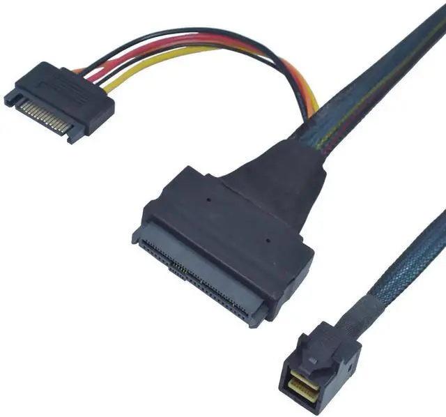 Main image of JAENFONG Mini SAS HD SFF-8643 to U.2 SFF-8639 NVMe SSD Cable with 15 Pin SATA Power, 1.6ft (50cm)
