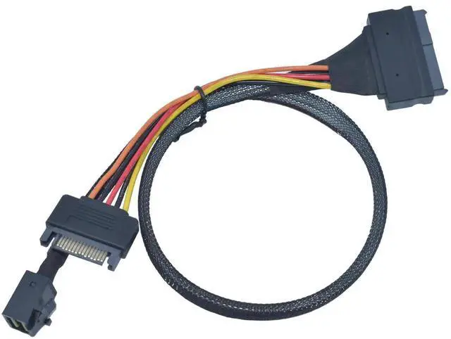 Alt view image 4 of 4 - JAENFONG Mini SAS HD SFF-8643 to U.2 SFF-8639 NVMe SSD Cable with 15 Pin SATA Power, 1.6ft (50cm)