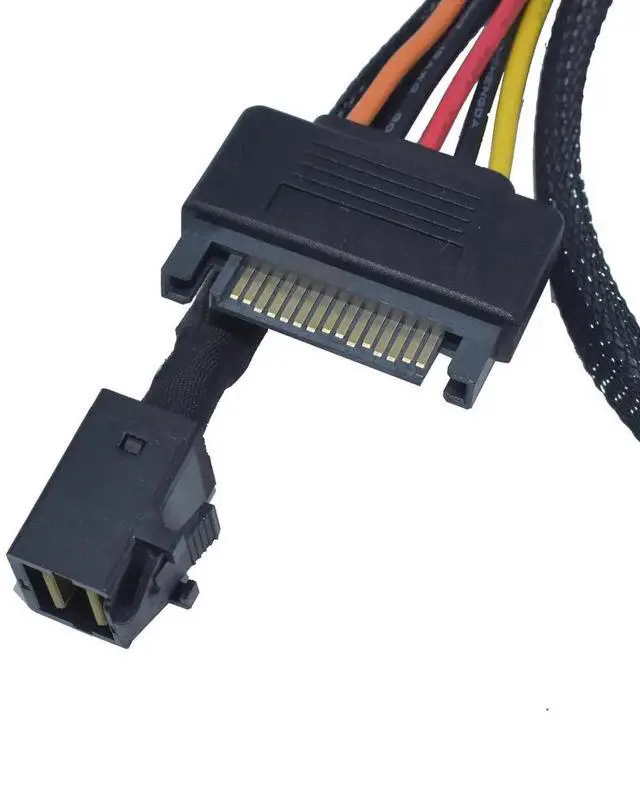 Alt view image 3 of 4 - JAENFONG Mini SAS HD SFF-8643 to U.2 SFF-8639 NVMe SSD Cable with 15 Pin SATA Power, 1.6ft (50cm)