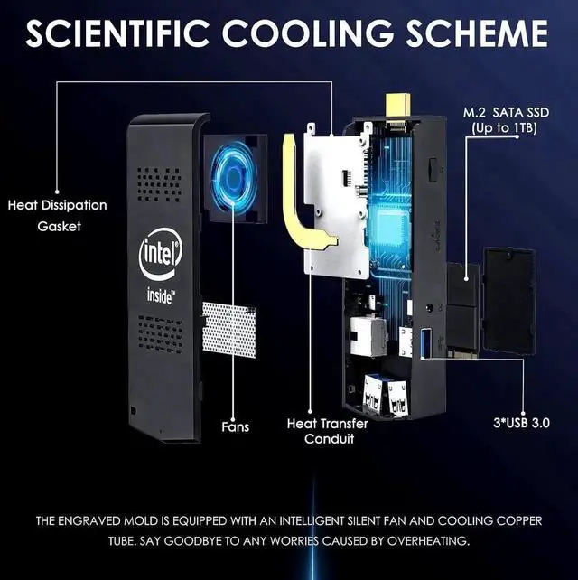 Alt view image 3 of 7 - JAENFONG  PC Stick Windows 11 Pro,Mini PC Stick Intel Celeron N4020(Up to 2.8GHz),Portable Computer 8GB DDR4 256GB SSD Support M.2 SATA 3,Gigabit Ethernet,WiFi,BT 4.2,USB 3.0