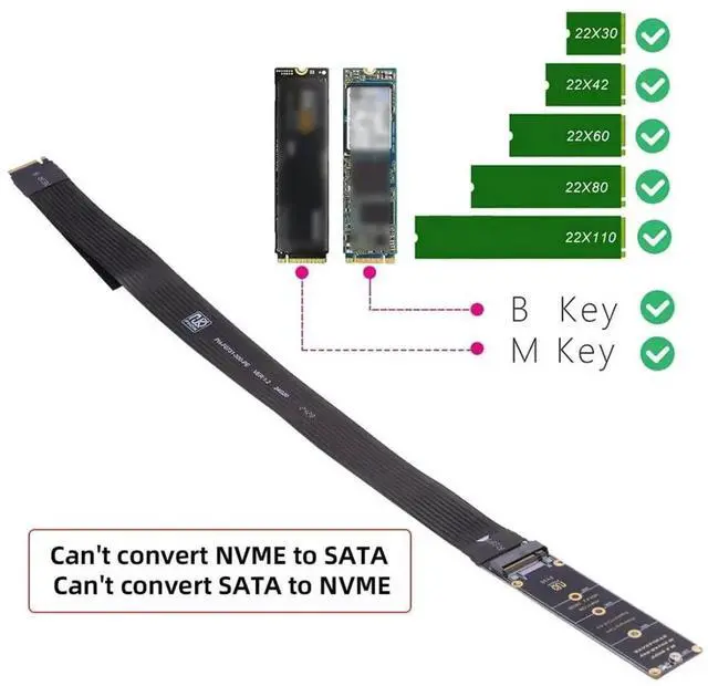 Alt view image 7 of 7 - JAENFONG PCIe 3.0/4.0 M.2 NVME/NGFF SSD Ribbon Flex Extension Cable 30cm Supports 2230/2242/2260/2280 M.2 NGFF NVME SSD