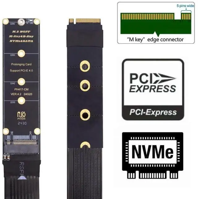 Alt view image 3 of 7 - JAENFONG PCIe 3.0/4.0 M.2 NVME/NGFF SSD Ribbon Flex Extension Cable 30cm Supports 2230/2242/2260/2280 M.2 NGFF NVME SSD