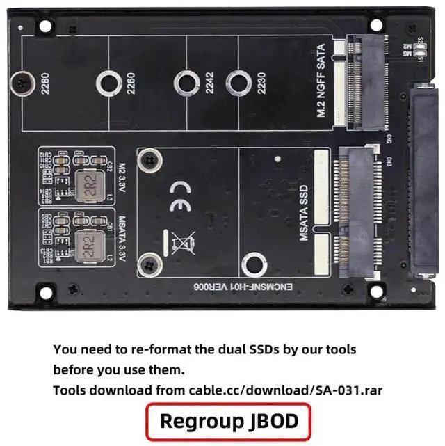 Alt view image 4 of 7 - JAENFONG Dual MSATA NGFF B+M SSD Card JBOD Raid0 Span Bridge to 2.5inch SATA Combo HDD Disk Drive Enclosure