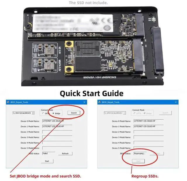 Alt view image 3 of 7 - JAENFONG Dual MSATA NGFF B+M SSD Card JBOD Raid0 Span Bridge to 2.5inch SATA Combo HDD Disk Drive Enclosure