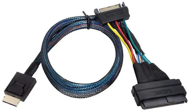 Alt view image 2 of 7 - JAENFONG PCIe 4.0 SFF-8611 to SFF-8639 Cable with SATA Power for U.2 SFF-8639 NVME SSD Motherboard Internal Expansion 1.64FT/0.5M