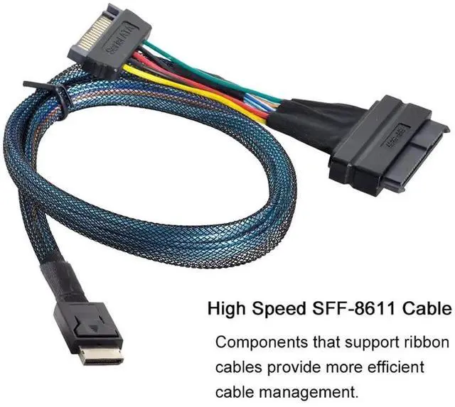 Alt view image 6 of 7 - JAENFONG PCIe 4.0 SFF-8611 to SFF-8639 Cable with SATA Power for U.2 SFF-8639 NVME SSD Motherboard Internal Expansion 1.64FT/0.5M