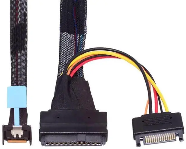 Main image of JAENFONG PCI-E 5.0 MCIO 4X 38Pin SFF-TA-1016 to U.2 SFF-8639 Cable with SATA Power 0.5M