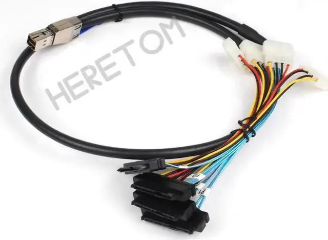 Alt view image 2 of 3 - JAENFONG Mini SAS HD (SFF-8644) to 4xSAS 29 Pin Female(SFF-8482) Mini-sas 8644 to 4 8482 With 4 Pin Power Cable 1M /100CM