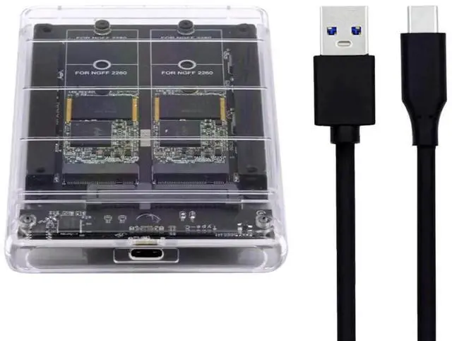 Main image of JAENFONG Dual NGFF B+M-Key M.2 SSD Card JOBD Raid0 Span Bridge to USB3.0 Type-C USB-C 2.5inch SATA Combo Enclosure