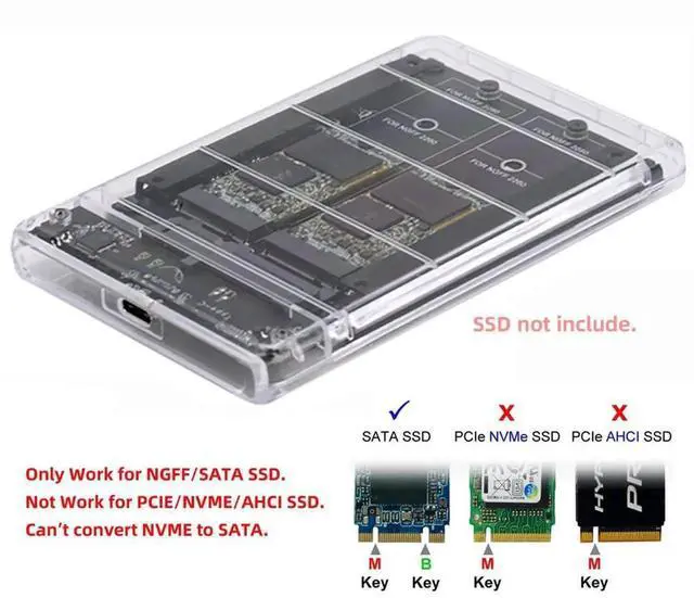 Alt view image 5 of 7 - JAENFONG Dual NGFF B+M-Key M.2 SSD Card JOBD Raid0 Span Bridge to USB3.0 Type-C USB-C 2.5inch SATA Combo Enclosure