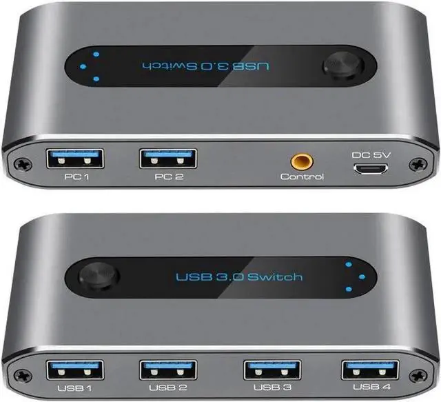 Alt view image 4 of 7 - JAENFONG USB 3.0 Switch, 2 in 4 out USB 3.0 Switch, USB KVM Switcher 2 Computer Sharing 4 USB Devices with Wire Desktop Controller and 2 Pack USB 3.0 A-A Cable