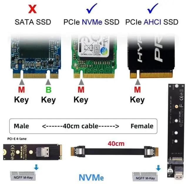 Alt view image 2 of 7 - JAENFONG NGFF M-Key NVME Male to Female Extension Cable 40cm with SFF-8654 Connector for Mainboard SSD 2280/22110