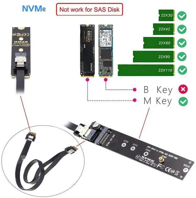 Alt view image 5 of 7 - JAENFONG NGFF M-Key NVME Male to Female Extension Cable 40cm with SFF-8654 Connector for Mainboard SSD 2280/22110