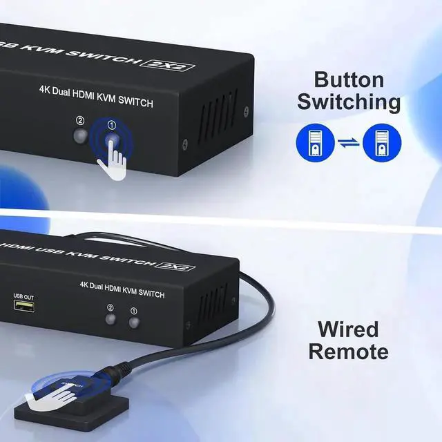 Alt view image 6 of 7 - Dual Monitor KVM Switch 2 Monitors 2 Computers, 2 Port 4K@60Hz HDMI KVM Switch Share 2 Monitor, Audio Mic Port and 3 USB Ports Support Extended and Copy Mode, PC Monitor Keyboard Mouse Switcher