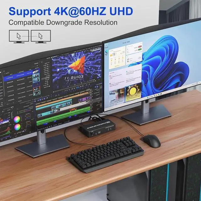 Alt view image 5 of 7 - Dual Monitor KVM Switch 2 Monitors 2 Computers, 2 Port 4K@60Hz HDMI KVM Switch Share 2 Monitor, Audio Mic Port and 3 USB Ports Support Extended and Copy Mode, PC Monitor Keyboard Mouse Switcher