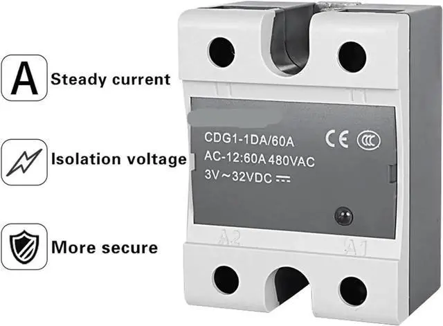 Alt view image 3 of 6 - CDG1-1DA Solid State Relay 10A 15A 20A 25A 30A 40A 60A 75A 80A Single Phase DC Control AC No Contact(CDG1-1DA 15A)