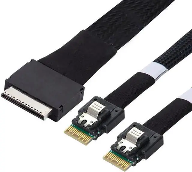 Alt view image 3 of 3 - JAENFONG To Dual SFF-8654 Slimline 4x SSD Data Active Cable 50cm OCuLink PCIe PCI-Express SFF-8611 8x 8-Lane