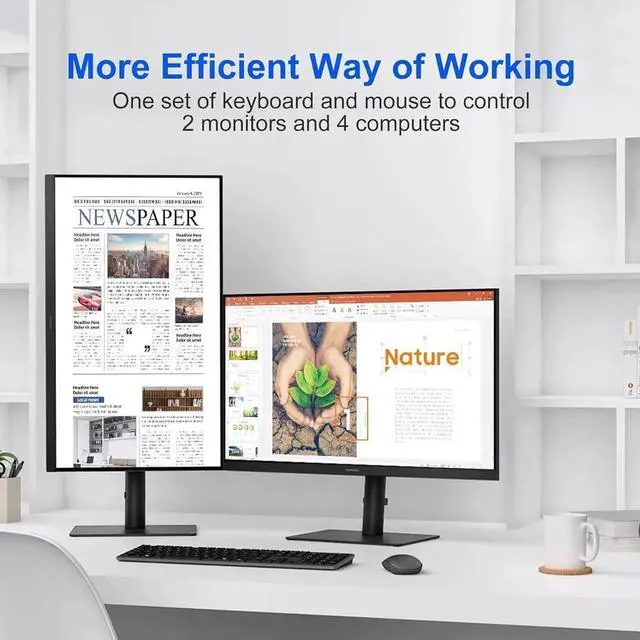 Alt view image 7 of 7 - 8K Dual Monitor KVM Switch 4 Computer 2 Monitors, HDMI KVM Switches with 3 USB 3.0 Ports, Remote and Power Adapter, Support Copy and Extend Mode, Compatible with Windows/Vista/XP/Mac OS/Linu