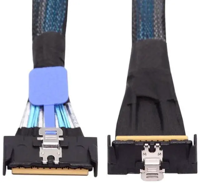 Main image of JAENFONG PCI-E 5.0 Mini Cool Edge IO MCIO 74Pin Slimline SAS 8i 74Pin 24 Gbps 90 Degree UP Angled Extension Cable 35cm