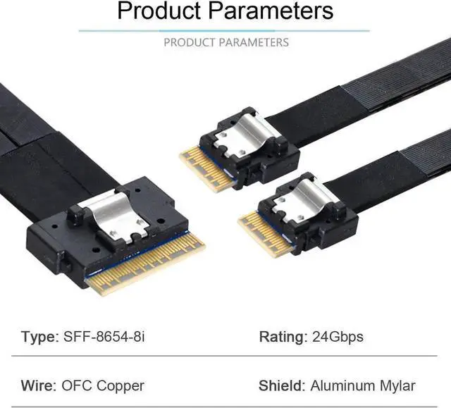 Alt view image 3 of 3 - JAENFONG SFF-8654 8i 74Pin Male to Dual SFF-8654 4i 38Pin Male PCI-E Ultraport Slimline SAS Slim 4.0 Cable 40cm PCI-Express