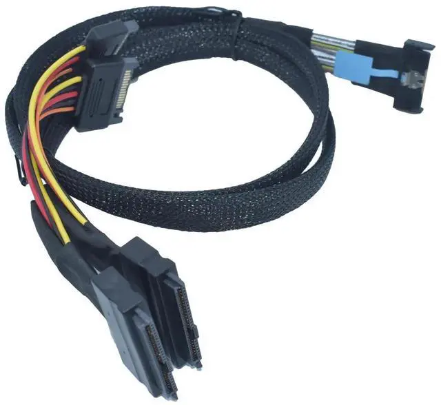 Alt view image 6 of 6 - JAENFONG PCIe 4.0 MCIO x8 to 2 x SFF-8639 Cable for U.2 NVMe SSD with 15Pin Power, 3.3ft(100 cm)