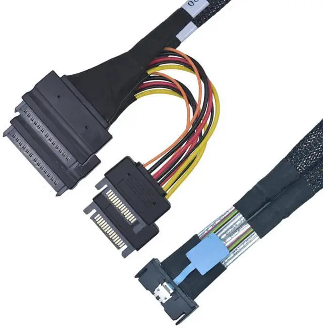 Main image of JAENFONG PCIe 4.0 MCIO x8 to 2 x SFF-8639 Cable for U.2 NVMe SSD with 15Pin Power, 3.3ft(100 cm)