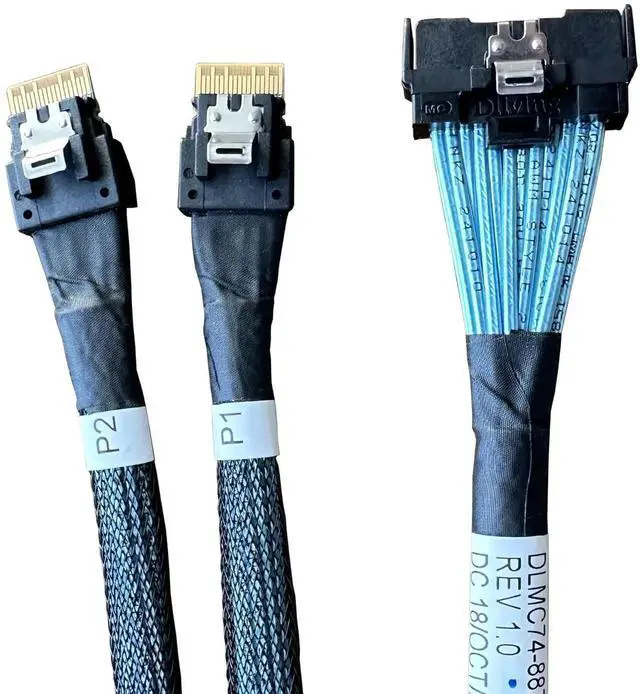 Alt view image 5 of 5 - JAENFONG x8 to 2*x4, --74Pin to 2*- 38Pin,PCIe Gen5 Mini Cooledge IODouble Straight Cable 80CM