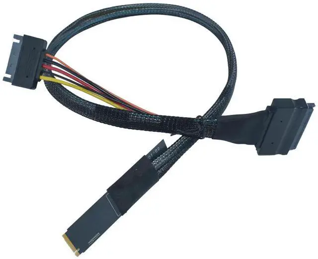 Alt view image 3 of 5 - JAENFONG PCIe 5.0 M.2 to U.2 Adapter, M.2 to SFF-8639 U.2 NVMe SSD Cable with 15Pin Power, Right Exit, 1.6ft (50cm)