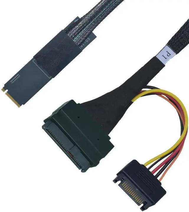 Main image of JAENFONG PCIe 5.0 M.2 to U.2 Adapter, M.2 to SFF-8639 U.2 NVMe SSD Cable with 15Pin Power, Right Exit, 1.6ft (50cm)