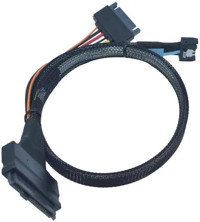 Alt view image 2 of 5 - JAENFONG PCIe 5.0 MCIO x4 to U.2 SFF-8639 Cable for NVMe SSD with 15Pin Power, 3.3ft (100cm)