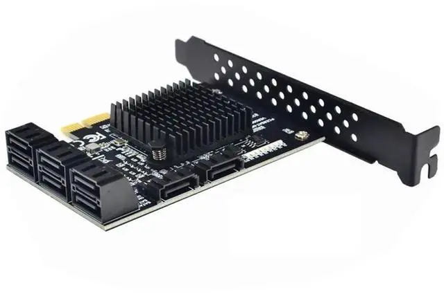 Alt view image 6 of 6 - JAENFONG 8 Ports SATA 3.0 to PCIe Expansion Card Adapter Converter with 6 SATA Cables Low Profile Bracket Boot As System Disk for Marvell 88SE9215 Chip with Heat Sink HDD (6*Blue 90 °Cable)