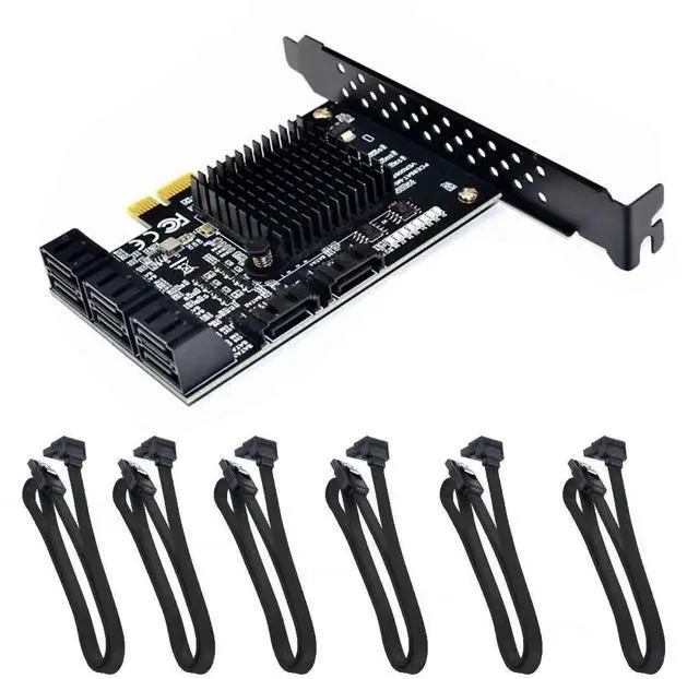 Main image of JAENFONG 8 Ports SATA 3.0 to PCIe Expansion Card Adapter Converter with 6 SATA Cables Low Profile Bracket Boot As System Disk for Marvell 88SE9215 Chip with Heat Sink HDD (6*Black 90 °Cable)