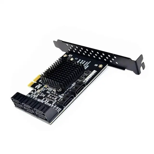 Alt view image 3 of 5 - JAENFONG 8 Ports SATA 3.0 to PCIe Expansion Card Adapter Converter with 6 SATA Cables Low Profile Bracket Boot As System Disk for Marvell 88SE9215 Chip with Heat Sink HDD (Only Card)