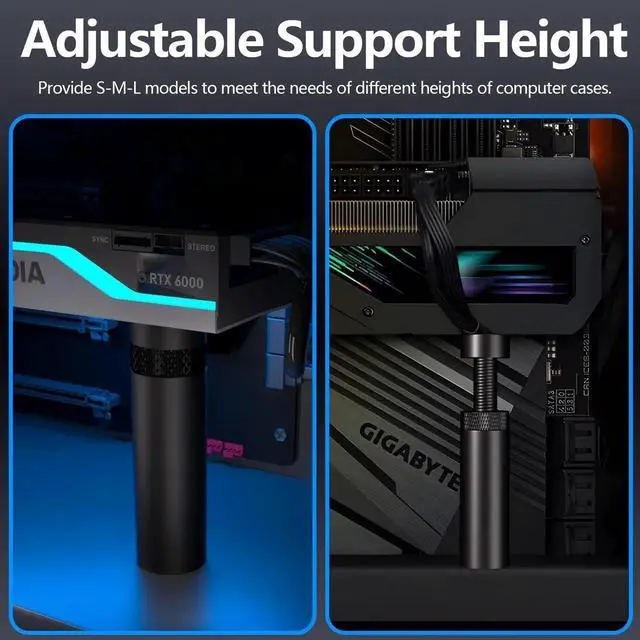Alt view image 3 of 6 - JAENFONG Vertical Mount GPU Sag Holder, Adjustable Height Bracket with Magnet & Non-Slip Sheet (M, 50-80mm)