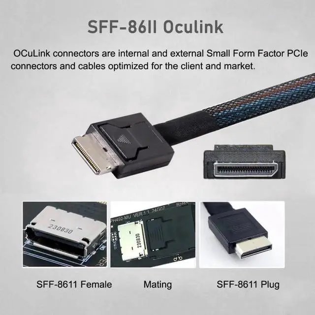 Alt view image 3 of 7 - JAENFONG Card 2280 PCI-E4.0 M.2 M-Key to Oculink SFF-8612 SFF-8611 Vertical Host Adapter for NVME U.2 SSD Egpu