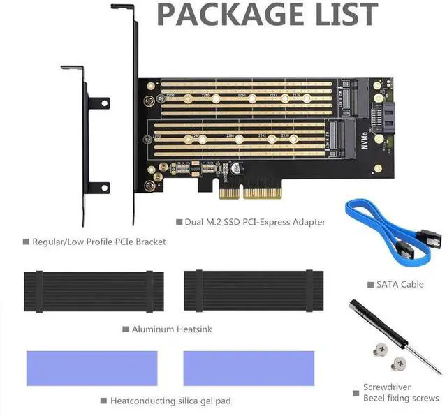 Alt view image 7 of 7 - JAENFONG Dual M.2 PCIE Adapter for SATA or PCIE NVMe SSD with Advanced Heat Sink Solution,M.2 SSD NVME (m Key) and SATA (b Key) 22110 2280 2260 2242 2230 to PCI-e x 4 Host Controller Expansion Card