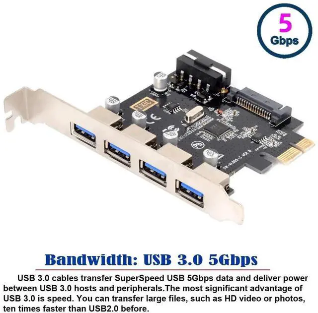 Alt view image 4 of 7 - JAENFONG  Card 4 Ports PCI-E to USB 3.0 HUB PCI Express Expansion Adapter 5Gbps for Motherboard