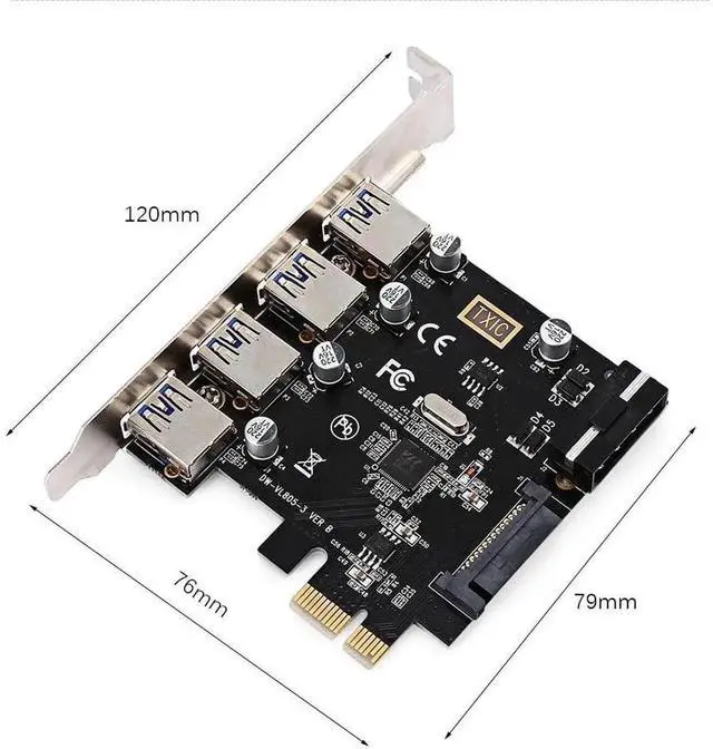 Alt view image 6 of 7 - JAENFONG  Card 4 Ports PCI-E to USB 3.0 HUB PCI Express Expansion Adapter 5Gbps for Motherboard