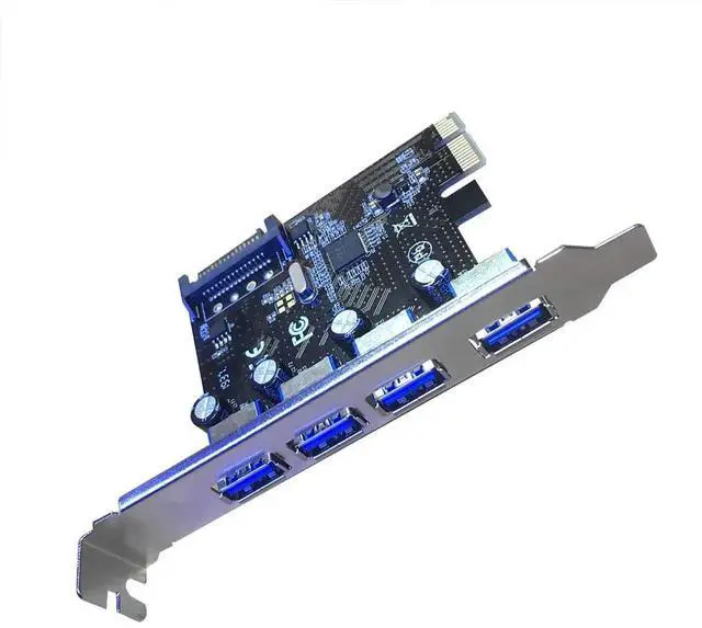Alt view image 2 of 6 - JAENFONG PCI-E to USB 3.0 4 Port PCI Express Expansion Card USB3.0 HUB to PCI-E Express Card Adapter 15PIN SATA PCIe Riser Card PCIe Card