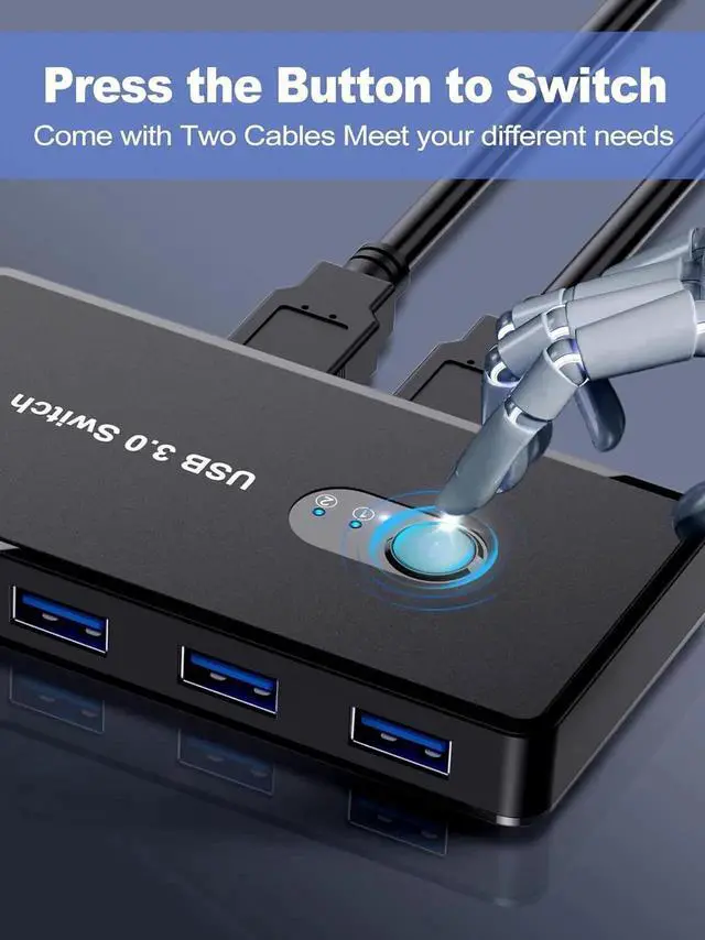 Alt view image 6 of 6 - USB 3.0 Switch 2 in 4 Out, USB Switcher Selector 2 Computers Sharing 4 USB 3.0 Ports, KM Switcher Box with 2 Pack USB Cable for PC, Printer, Scanner, Mouse, Keyboard, Compatible with Mac/Windows/Linux