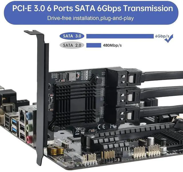 Alt view image 6 of 7 - JAENFONG PCIE to SATA 3.0 Card 6 Ports,PCIE to SATA III 6Gbps Expansion Card,ASM1166 Chips