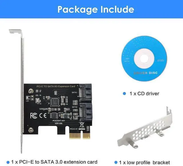 Alt view image 7 of 7 - JAENFONG PCIe SATA Expansion Card, 2 Ports, 6Gbps PCI-E (2X 4X 8X 16X) SATA 3.0 Controller for Windows 10/8/7/XP/Vista/Linux, Supports SSD and HDD