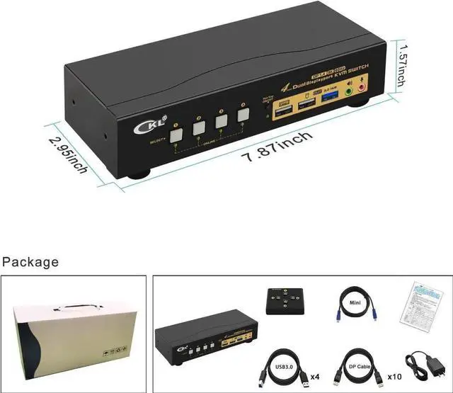 Alt view image 7 of 7 - 4 in 1 out DP1.4 USB3.0 KVM Switch Support Dual Monitor Extend Display 8K 30Hz 4K 120HZ 144Hz, Kevboard Video Mouse Peripherals Switcher for 4 Computers