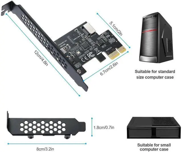 Alt view image 2 of 7 - PCI-E 1X to USB 3.2 GEN1 5Gbps Type-E A-Key Expansion Card,Front Panel Type-C Interface for Desktop PC(ASM1042A)