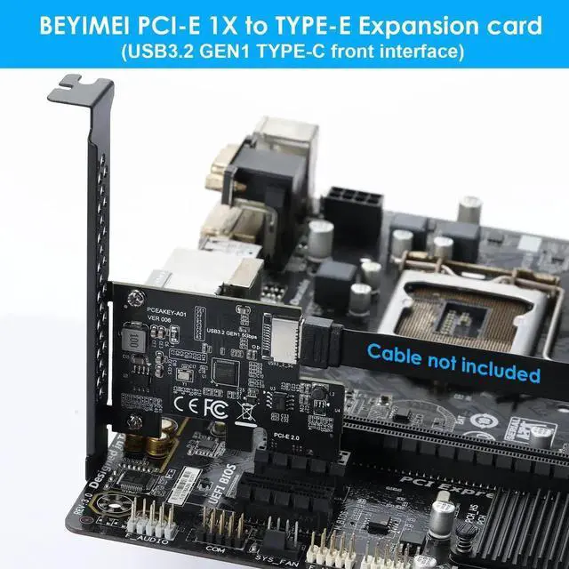 Alt view image 7 of 7 - PCI-E 1X to USB 3.2 GEN1 5Gbps Type-E A-Key Expansion Card,Front Panel Type-C Interface for Desktop PC(ASM1042A)