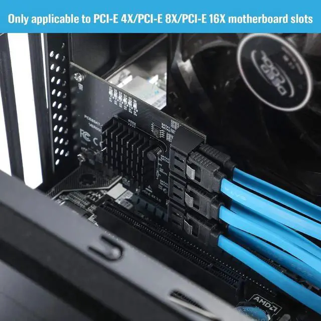 Alt view image 7 of 7 - JAENFONG PCIe 4X to 6 SATA Expansion Card, 6Gbps SATA3.0 Controller with LED Indicator, 6 SATA Cables, 15 PIN Power Cable for Win10/8/7/XP/Vista/Linux