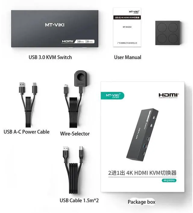 Alt view image 3 of 6 - MT-VIKI USB 3.0 KVM Switch HDMI, (3 USB-A+ 1 USB-C), 4K@60Hz/2K@144Hz KVM Switcher, 2 Computers 1 Monitor KVM with 4 USB 3.0 Port