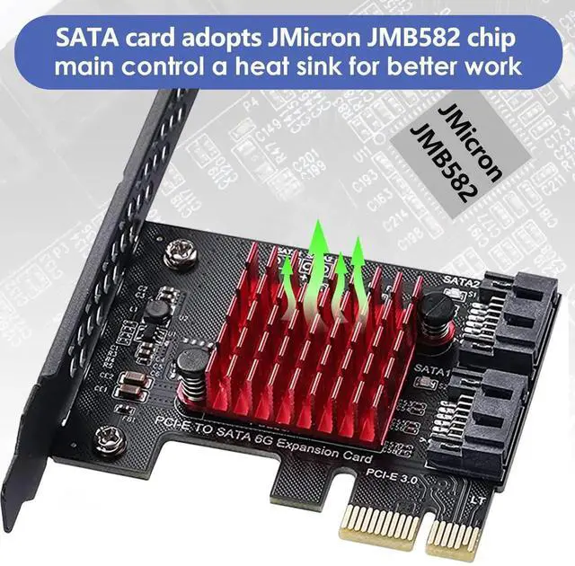 Alt view image 6 of 6 - JAENFONG PCIE SATA 3.0 Controller Card 2 Ports,6 Gbit/s PCIE SATA Expansion Card,PCI-E 3.0 GEN3 JMicron + JMB582 Chip