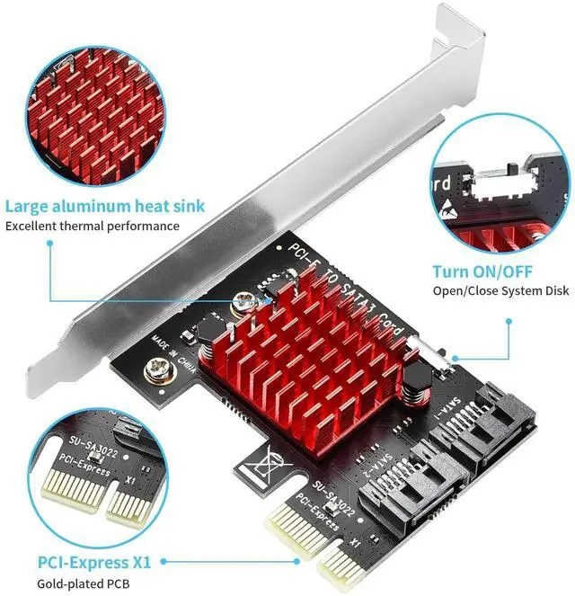 Alt view image 7 of 7 - JAENFONG PCIE SATA Expansion Card 2 Port PCIE to SATA Card 6Gbps SATA 3.0 Controller PCI Express X1 Expansion Card with Low Profile Bracket for Desktop PC Support SSD HDD